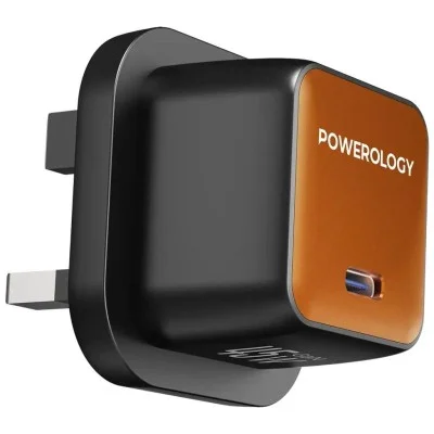 Powerology qx 45w single port uk gan adapter with type-c cable _ Orange